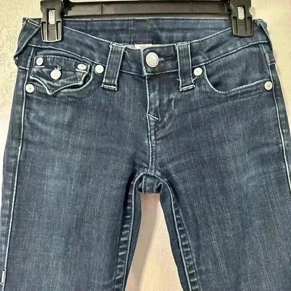 True Religion Jeans Womens Size 25 Dark Blue Skinny Triangular Pocket U Stitch - Picture 3 of 9
